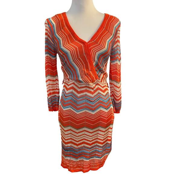 Trina Turk Blue & Orange chevron zig zag design Fit & Flare Dress - Small - Picture 1 of 7